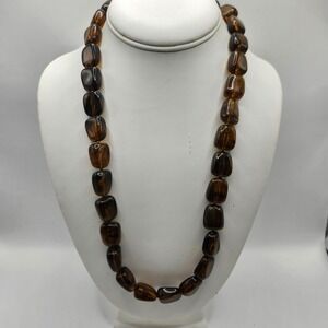 Vintage Crown Trifari Tortoise Shell Resin Bead Necklace Brown Amber Swirl Chunk